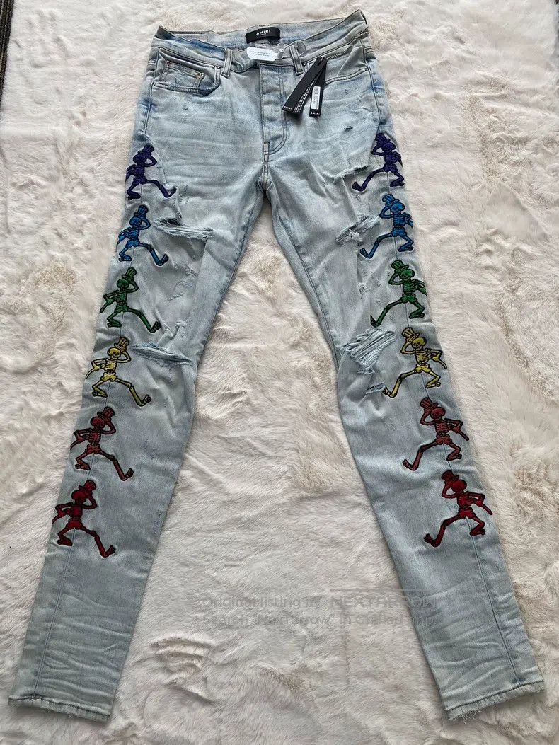 Amiri Size 32 Washed blue Grateful Dead co-branded rainbow