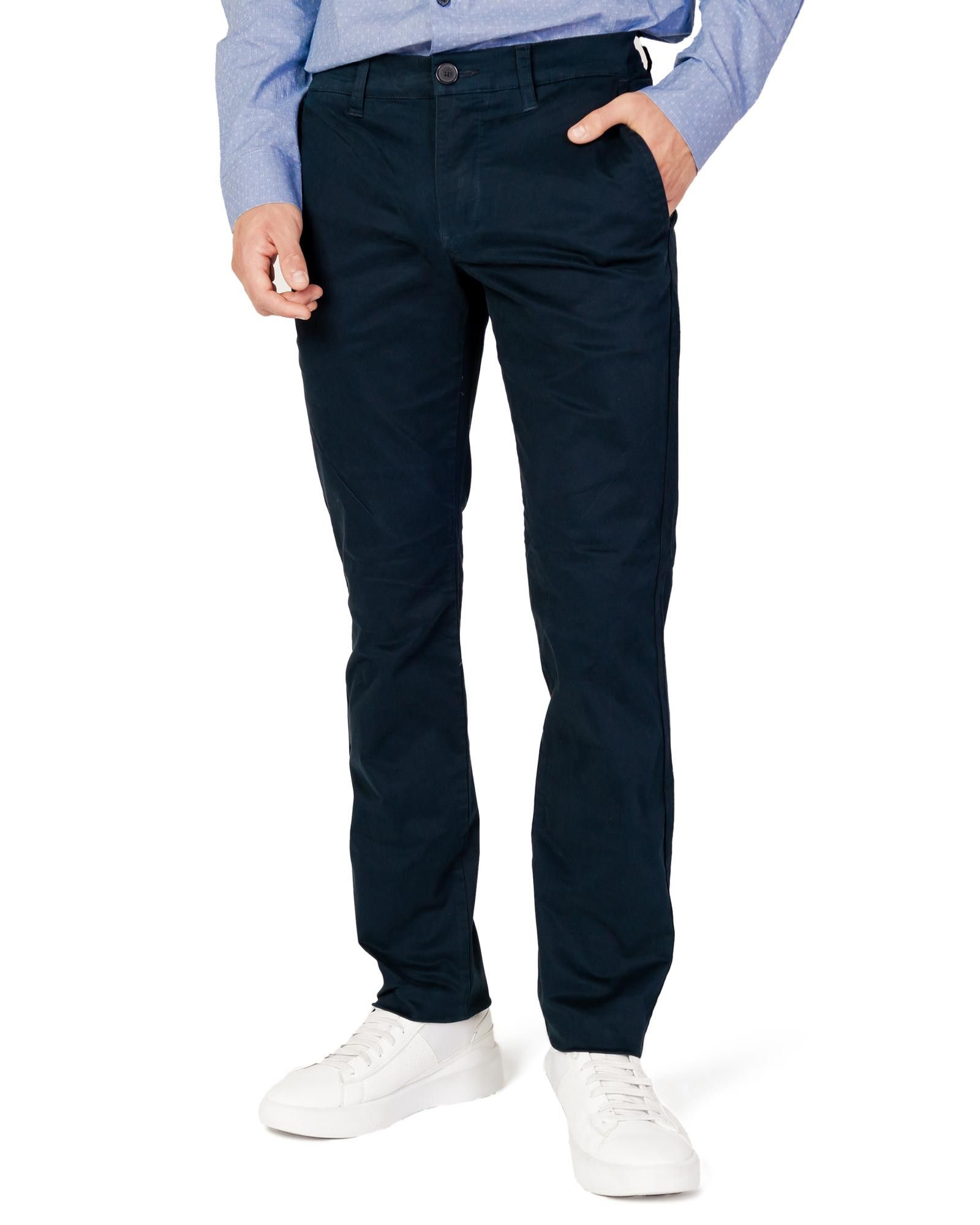 image of Armani Exchange Blue Plain Trousers With Zip And Button Fastening, Men's (Size 30)