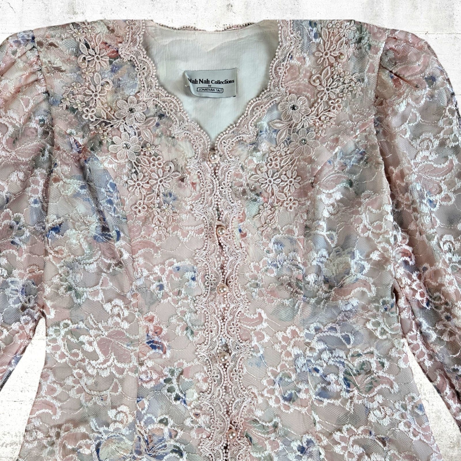 Vintage Vintage Pastel Pink Floral Lace Blazer Size 8 Size M / US 6-8 / IT 42-44 - 3 Thumbnail