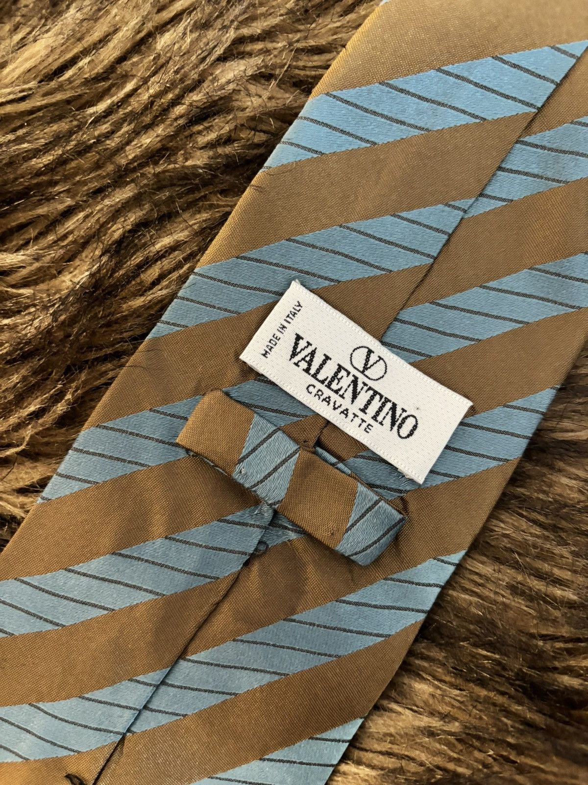 Valentino Valentino Roma Silk Striped Necktie — Gold & Aqua Size ONE SIZE - 3 Thumbnail