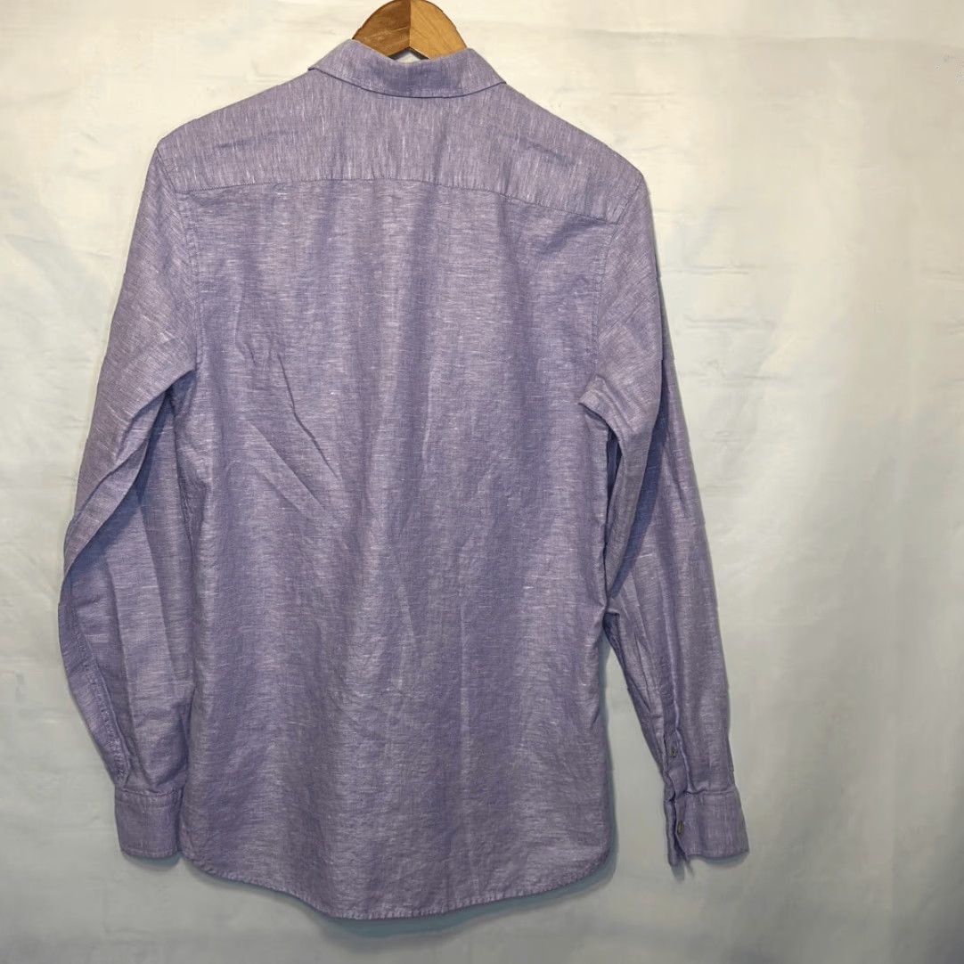 Ted Baker Ted Baker London Mens Purple Long Sleeve Linen Blend Dress Shirt M Size 40R - 3 Thumbnail