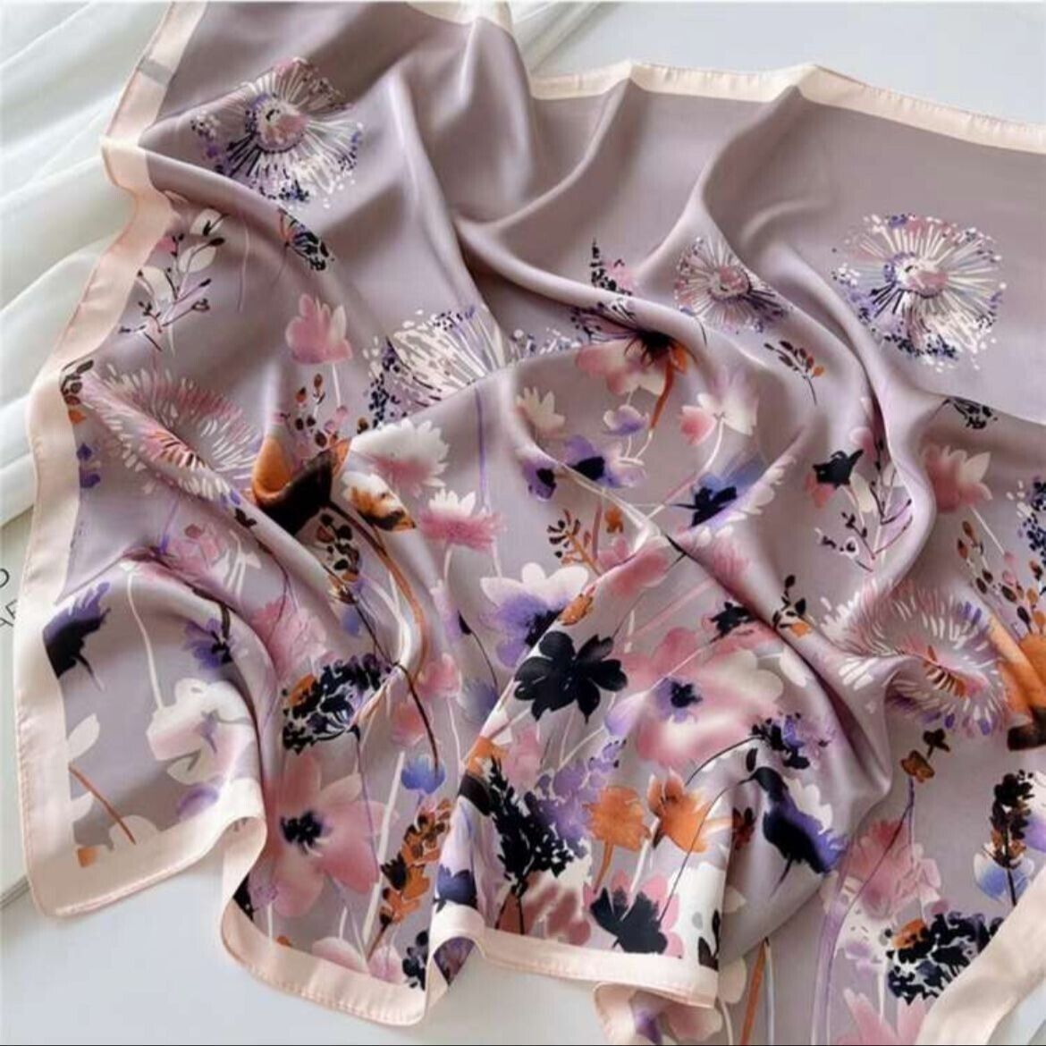 Other Elegant Bandana Square Elegant Scarf Silk Vintage Floral Pur Size ONE SIZE - 2 Thumbnail
