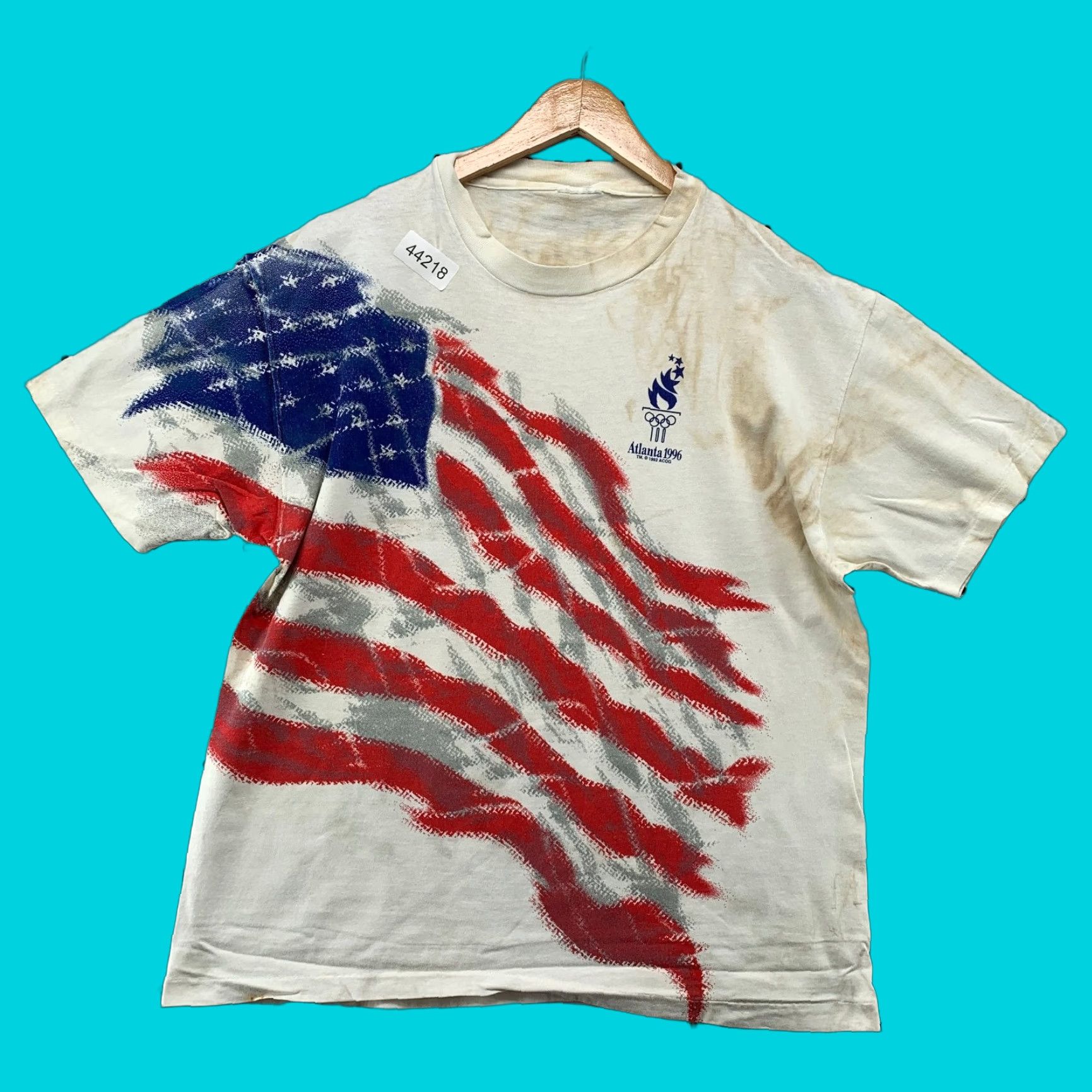 Vintage VINTAGE 1996 Atlanta Olympics Shirt Mens L White Crew Neck Graphic Flag 90s USA Hanes Beefy-T Distressed Size US L / EU 52-54 / 3 - 1 Thumbnail