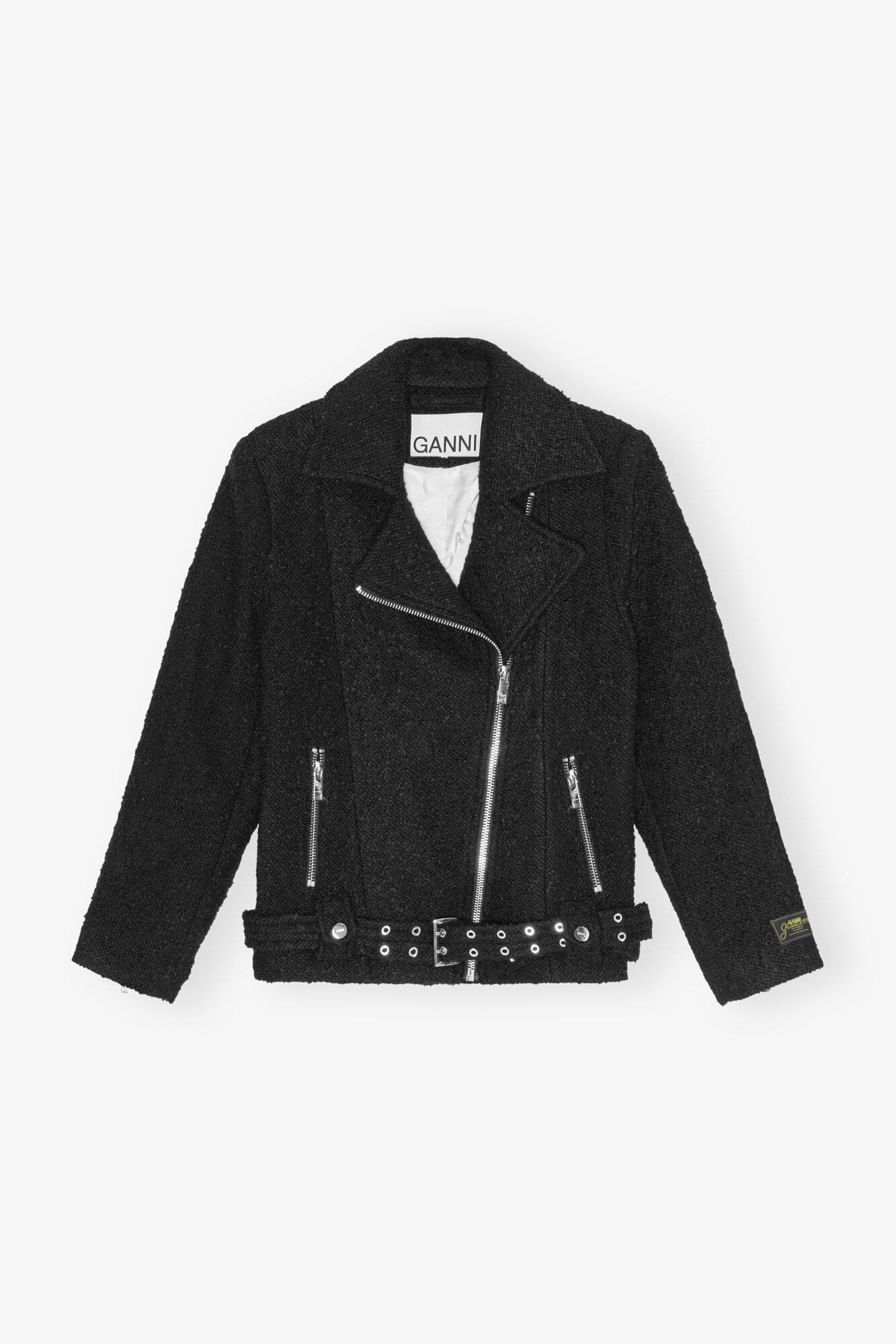 Ganni o1s22i1n0525 Textured Boucle Wool Jacket in Black Size XS / US 0-2 / IT 36-38 - 1 Thumbnail