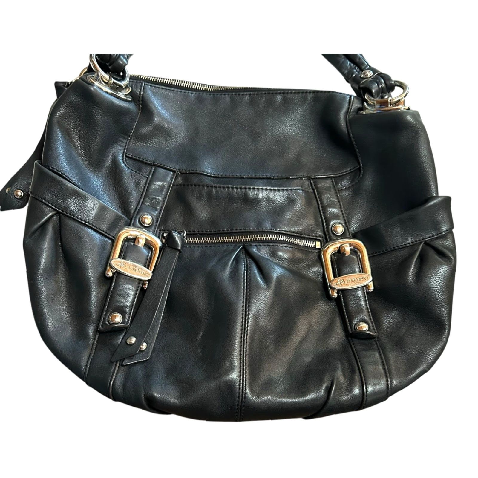 Vintage B. Makowsky Black Leather Shoulder Handbag Women Purse Read Hobo Tote Bag Womens Medium Black Leather Hobo Bag Ladies Vintage No Size ONE SIZE - 2 Thumbnail