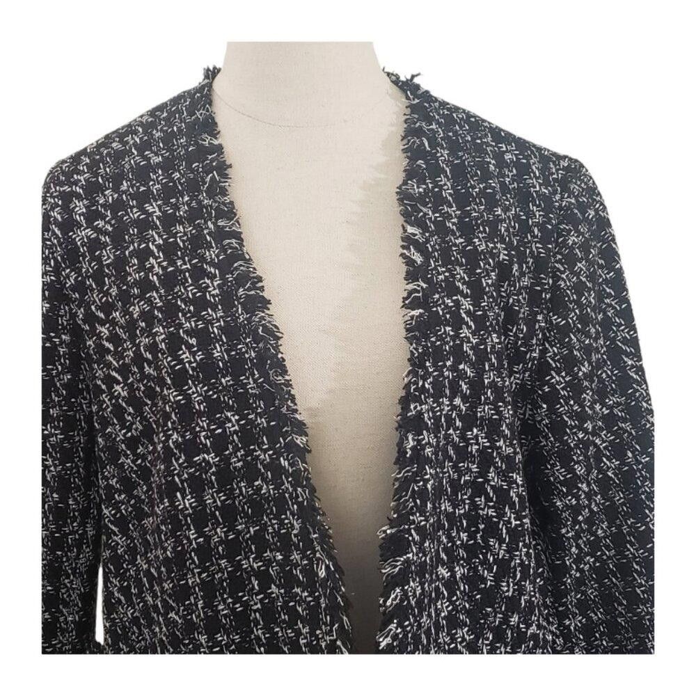 Designer CT1975 Halogen Black & White Checkered Tweed Frilled Jacket Size XL / US 12-14 / IT 48-50 - 2 Thumbnail