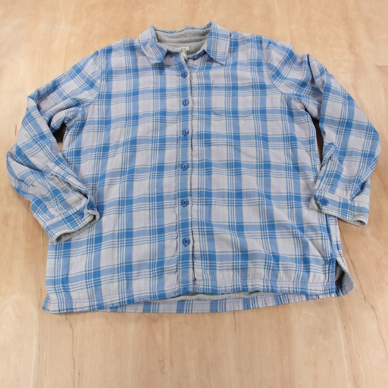 Vintage LL BEAN women's fleece lined plaid flannel camp shirt jacket