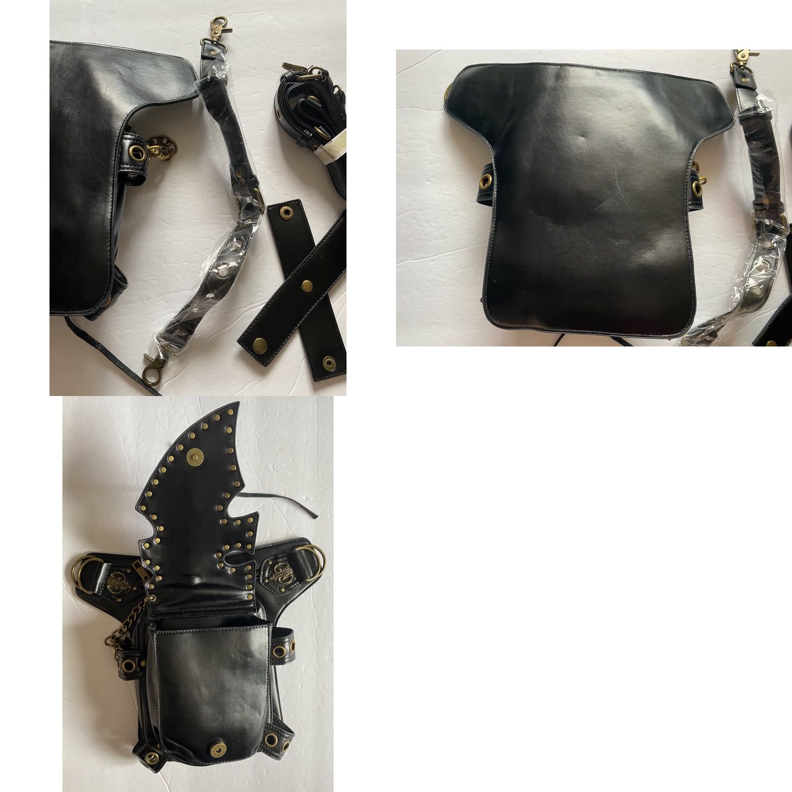 Vintage Leather Hip Bag Women Black Gothic Steampunk Skull Pirate Motorcycle Renaissance Festival Bag Size ONE SIZE - 9 Thumbnail
