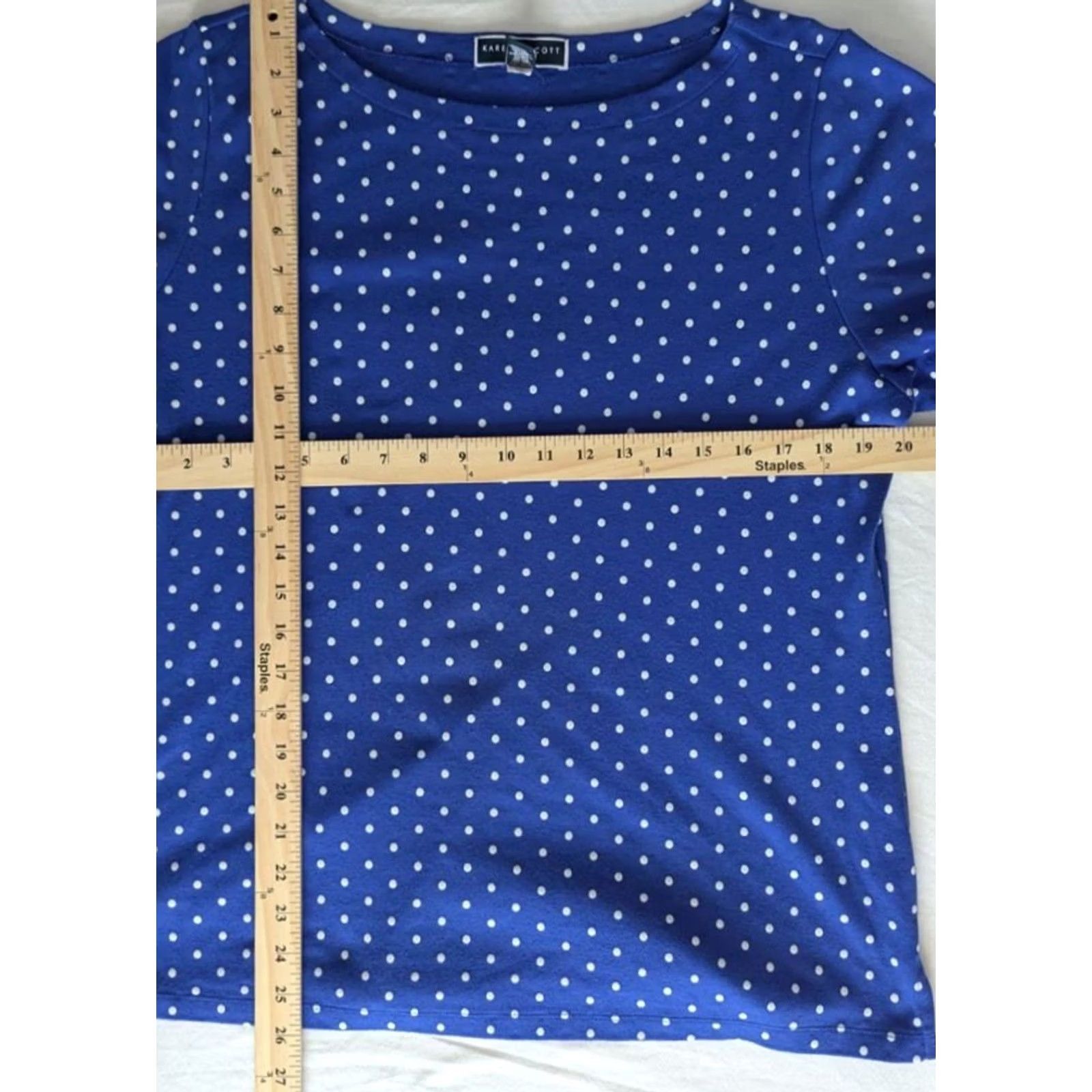 Vintage Karen Scott Cobalt Blue White Polka Dot Short Sleeve Top 0X Plus Size Nautical Shirt Womens Size XL / US 12-14 / IT 48-50 - 4 Thumbnail