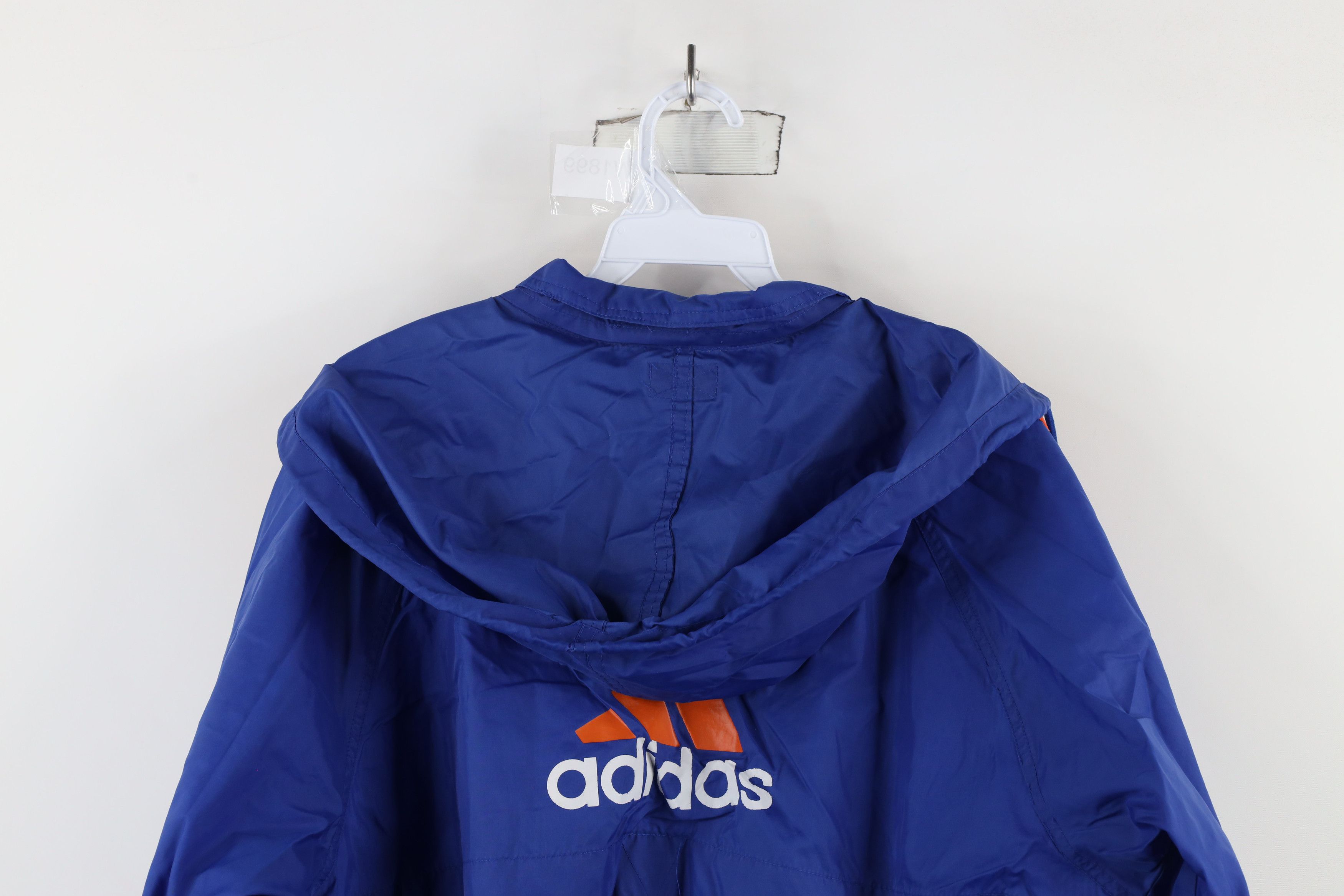 Adidas × Vintage Vintage 90s Adidas Spell Out Hooded Windbreaker Jacket Blue Size US XL / EU 56 / 4 - 14 Thumbnail