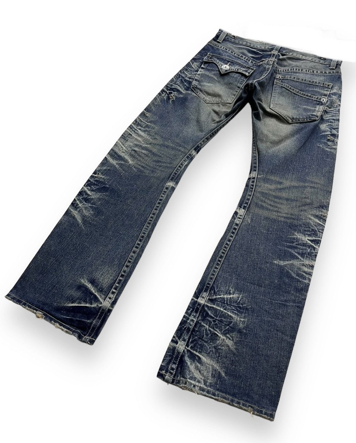BIGI 🔥Vtg RATTLE TRAP Acid Mud Wash Distressed Punk Flare Denim Size US 31 - 6 Thumbnail