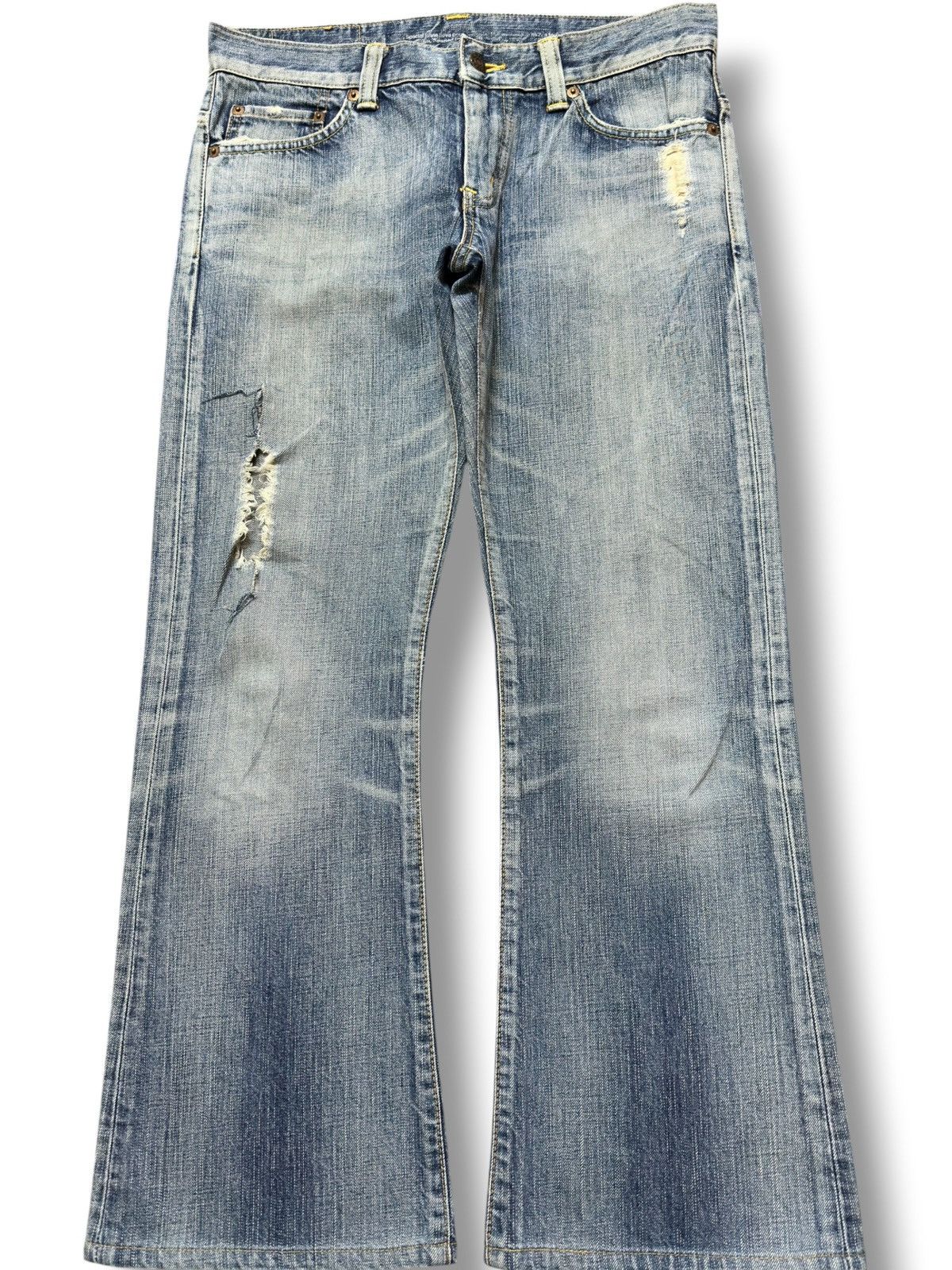 Edwin Vintage Edwin 503 Flare Faded Ripped Distressed Denim Size US 31 - 1 Thumbnail