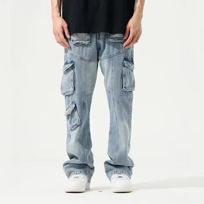 image of Distressed Denim Multi-Pocket Denim Jean Pant in Blue, Men's (Size 32)