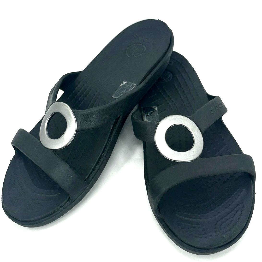 Crocs Crocs Sanrah Circle Slide Sandal Black Matte Silver | Grailed