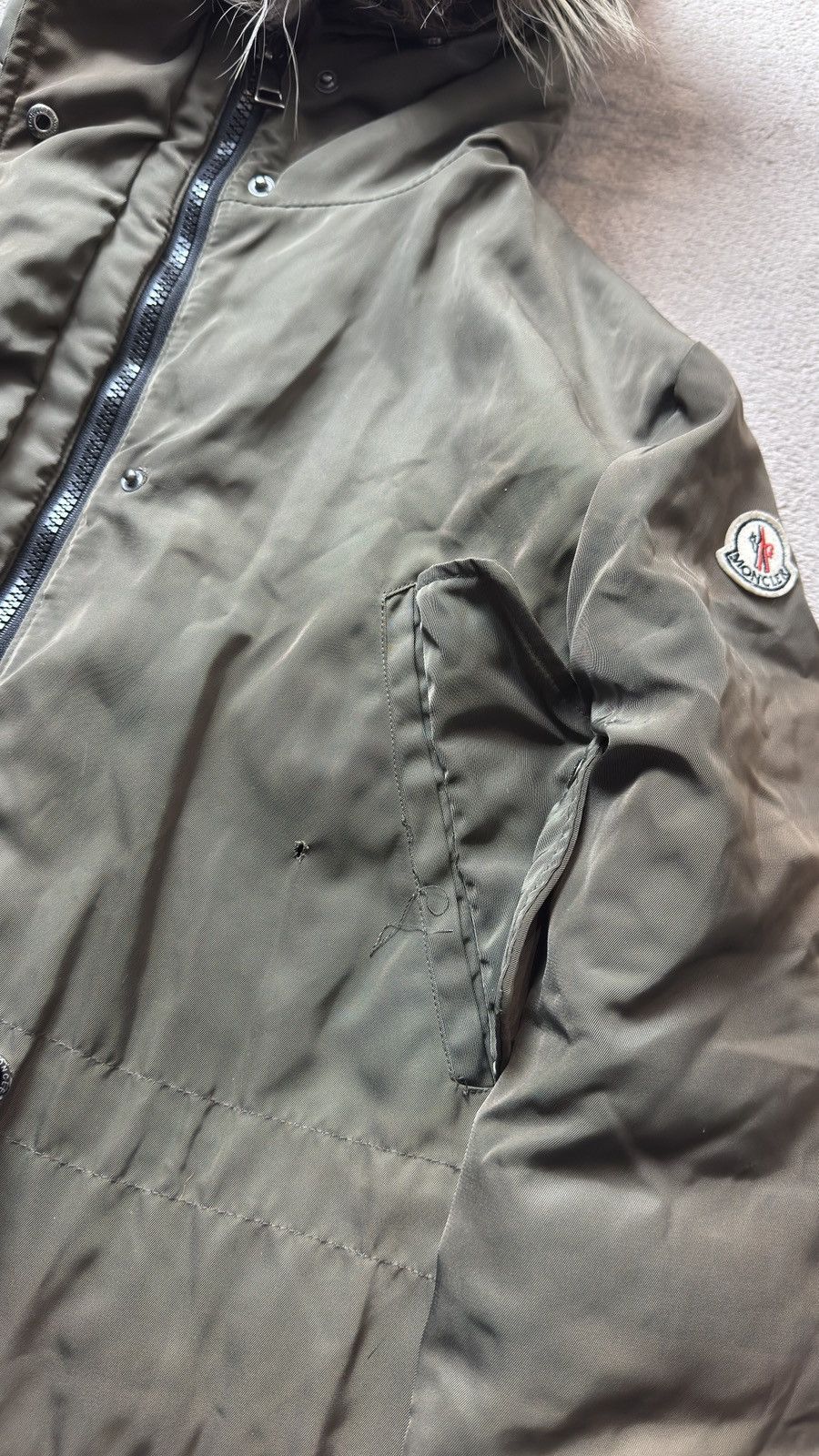 Moncler Khaki Raccoon Fur Collar Down Faded Parka Coat Jacket Size XS / US 0-2 / IT 36-38 - 6 Thumbnail