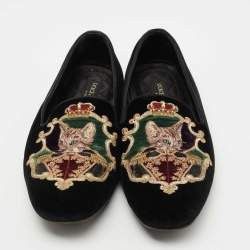 Dolce & Gabbana o1y0125 Velvet Embroidered Loafers in Black Size US 8.5 / EU 41-42 - 3 Thumbnail