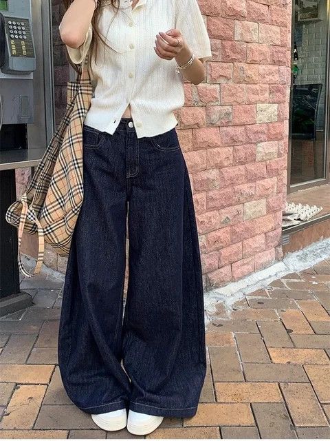 Japanese Brand × Vintage Women Deep Blue Loose Wide Leg Jeans Size 26" / US 2 / IT 38 - 5 Thumbnail