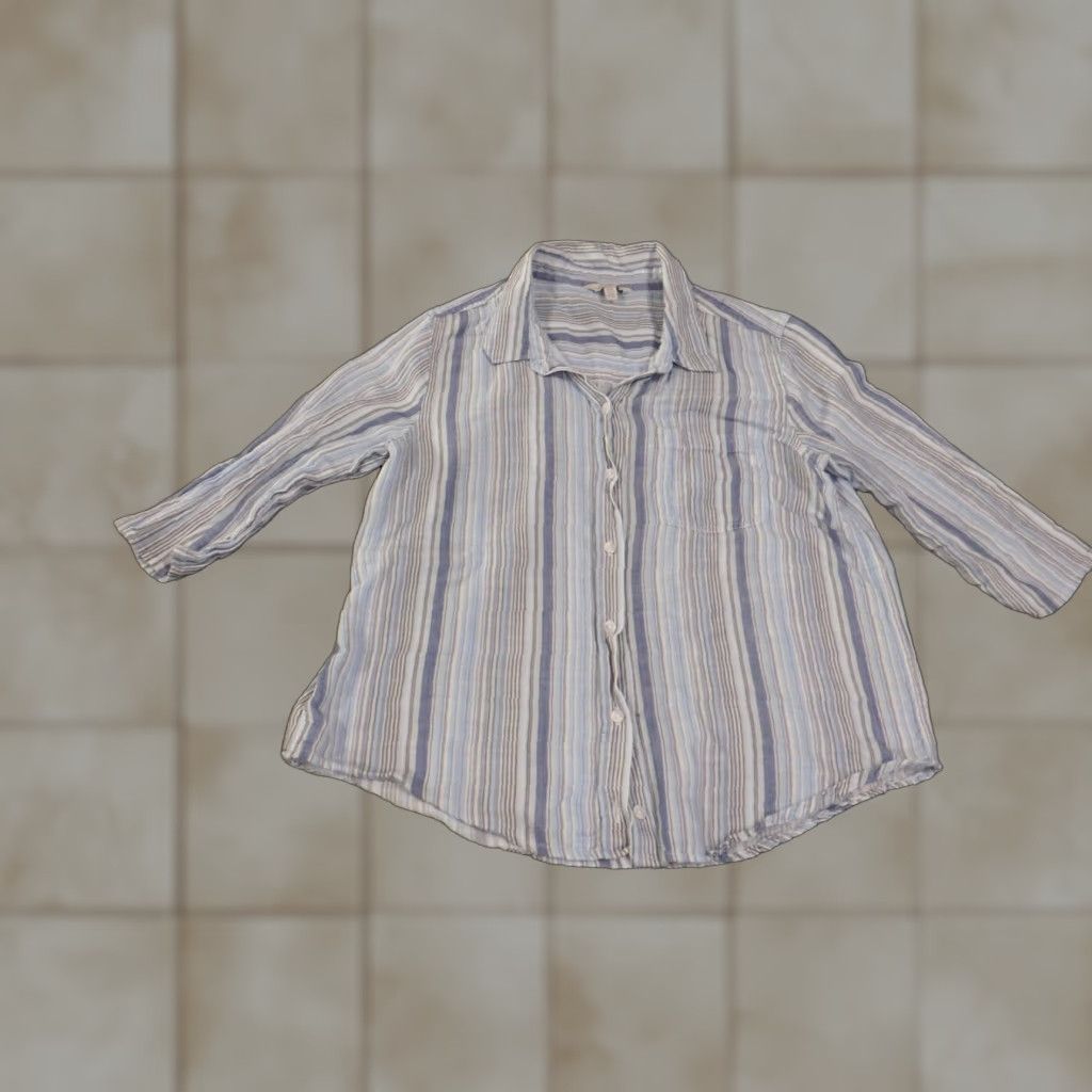 Lucky Brand Lucky Brand Button-Up Shirt Women M Blue Striped Knit Modal Short Sleeve Casual Crew Neck Button-Up Regular Size M Women Blues Striped Casual Size M / US 6-8 / IT 42-44 - 1 Thumbnail