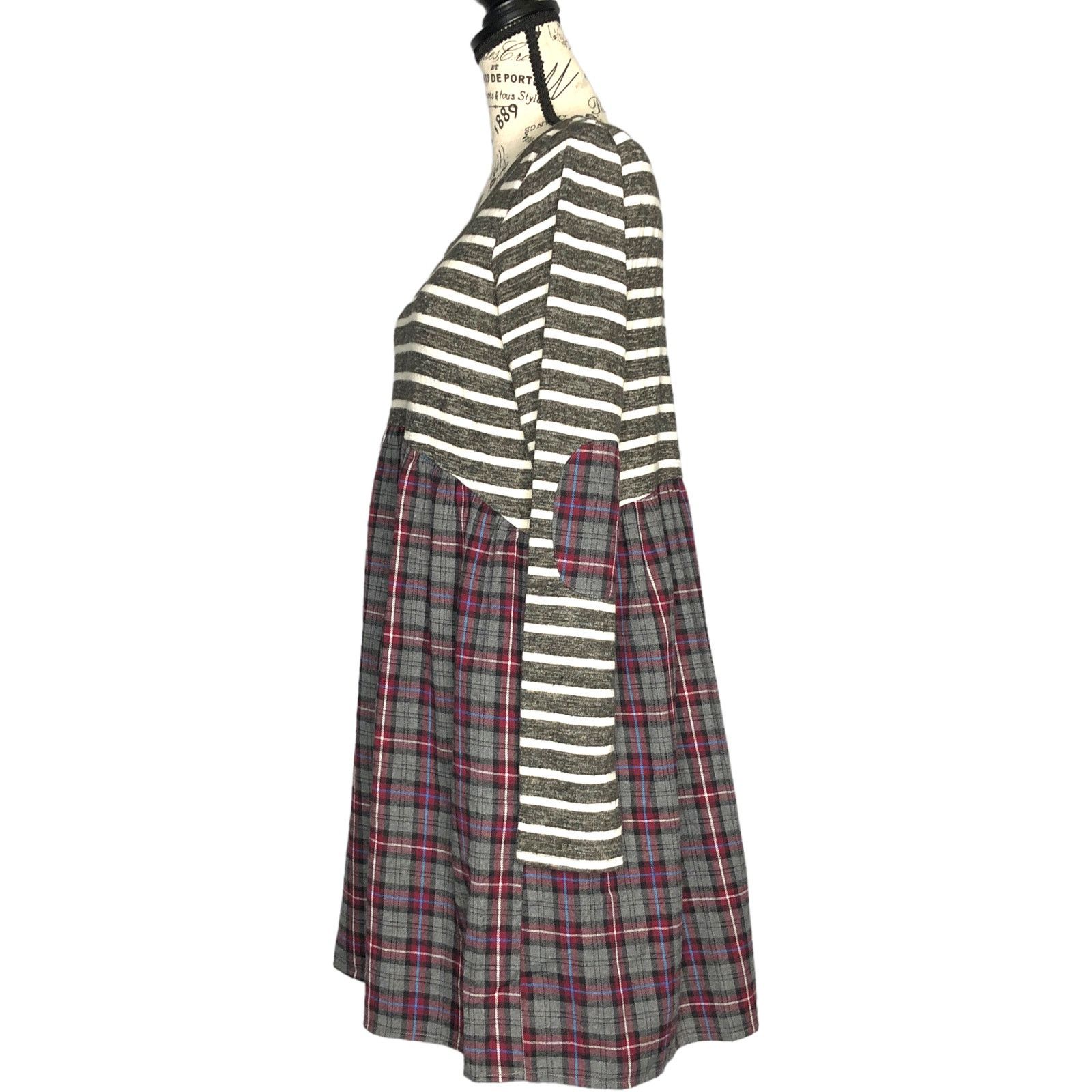 Other Striped Plaid Pocket Elbow Patch Pocketed Swing Dress Size M / US 6-8 / IT 42-44 - 3 Thumbnail