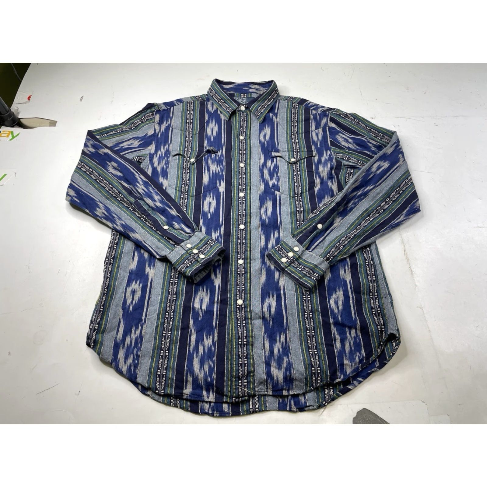 Polo Ralph Lauren VINTAGE Polo Ralph Lauren Men’s Shirt Large Blue Western Navajo Aztec Pearl Snap Pocket Shirt Size US L / EU 52-54 / 3 - 2 Thumbnail