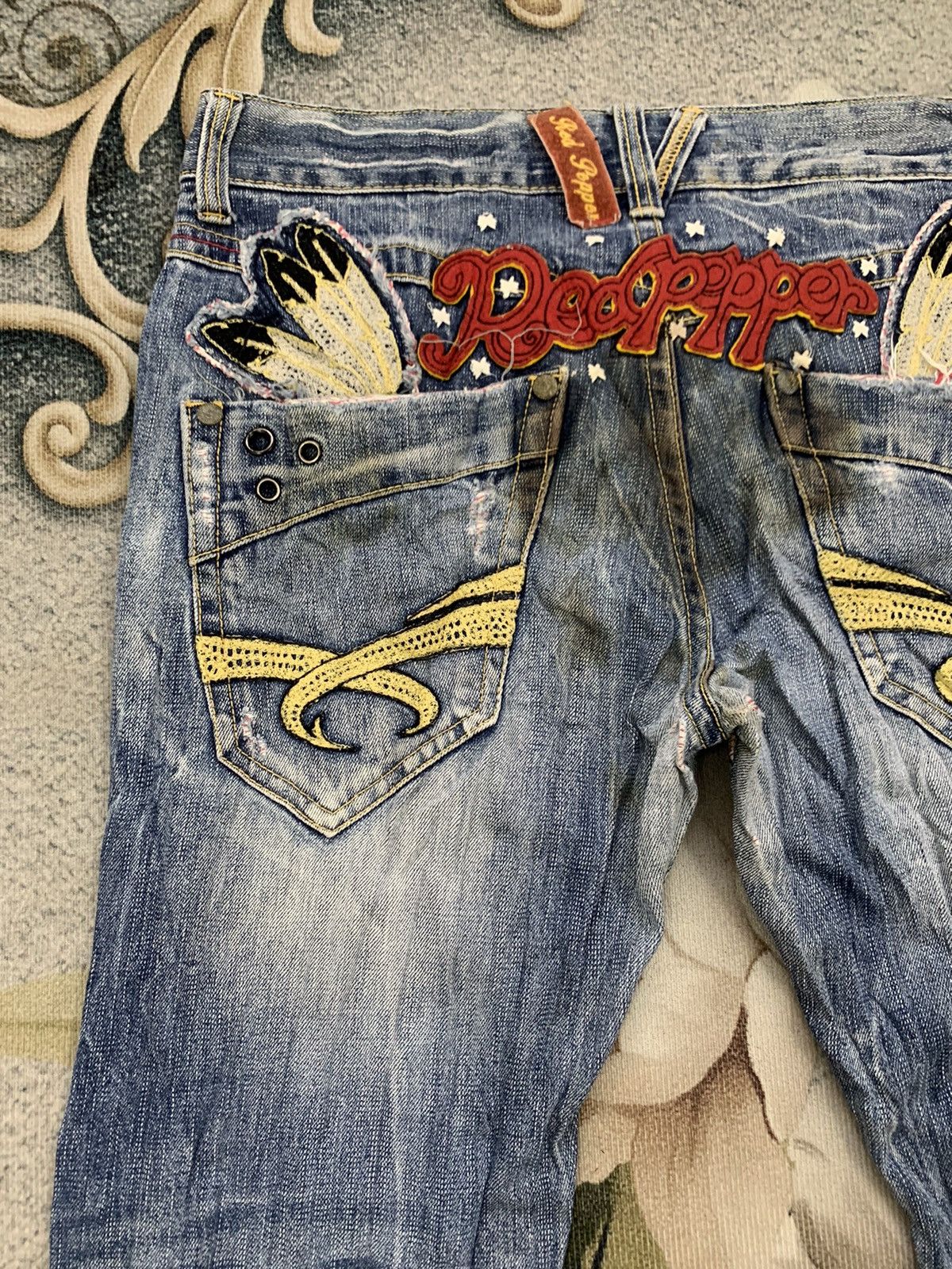 Japanese Brand Distress Red Pepper Gold Label Denim Pant Style by LBD Size US 35 - 10 Thumbnail
