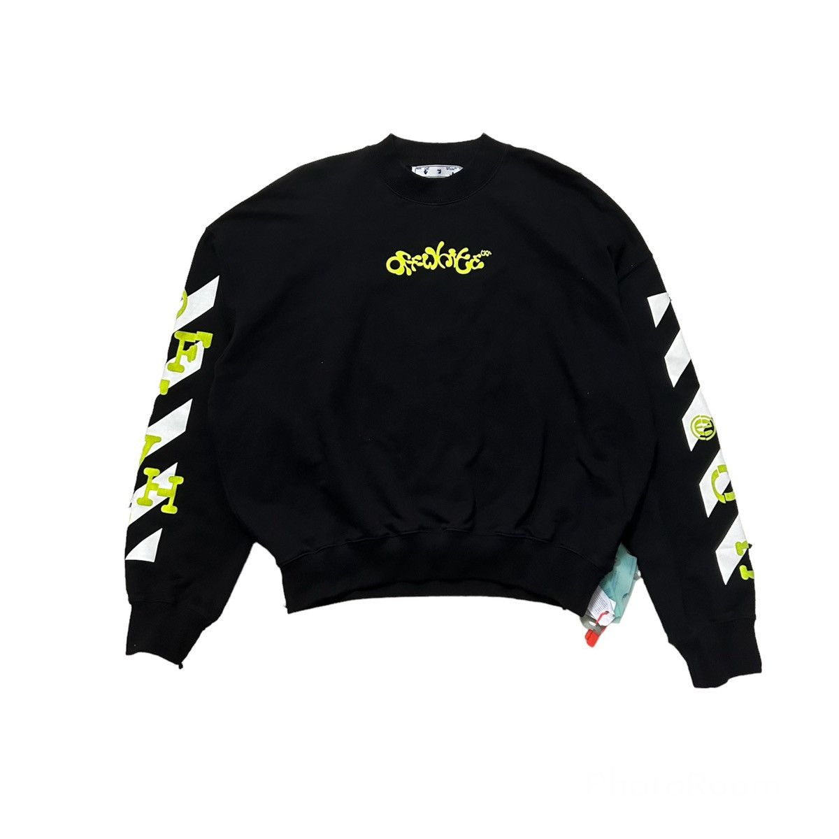 image of Off White New Off-White Diagonal Print Crewneck Sweatshirt Size XL in Black, Men's