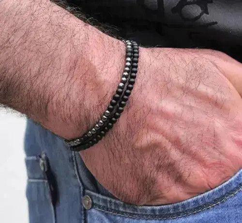 Beads x Jewelry Double Mini Bead Bracelets in Silver, Men's