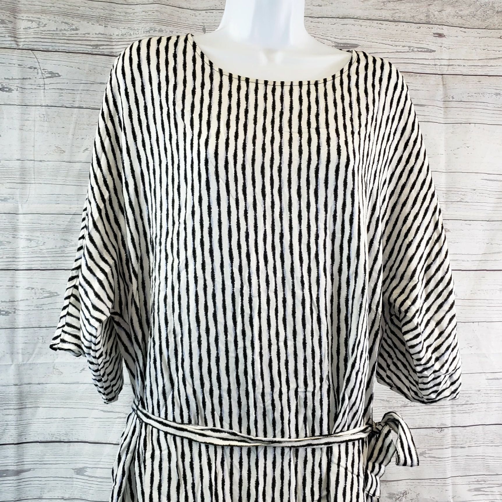 Vintage Just Female Womens Shift Dress XS Black White Stripes Belted Rayon Dress Size XS / US 0-2 / IT 36-38 - 2 Thumbnail