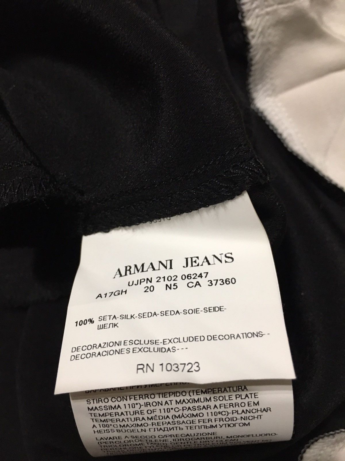ARMANI Jeans Pure Silk Black Blue Midi Dress EU44 US8
