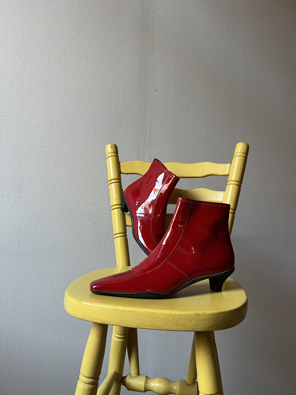Prada Prada Patent Red Leather Low Heel Boots Platforms Size US 7.5 / IT 37.5 - 4 Thumbnail
