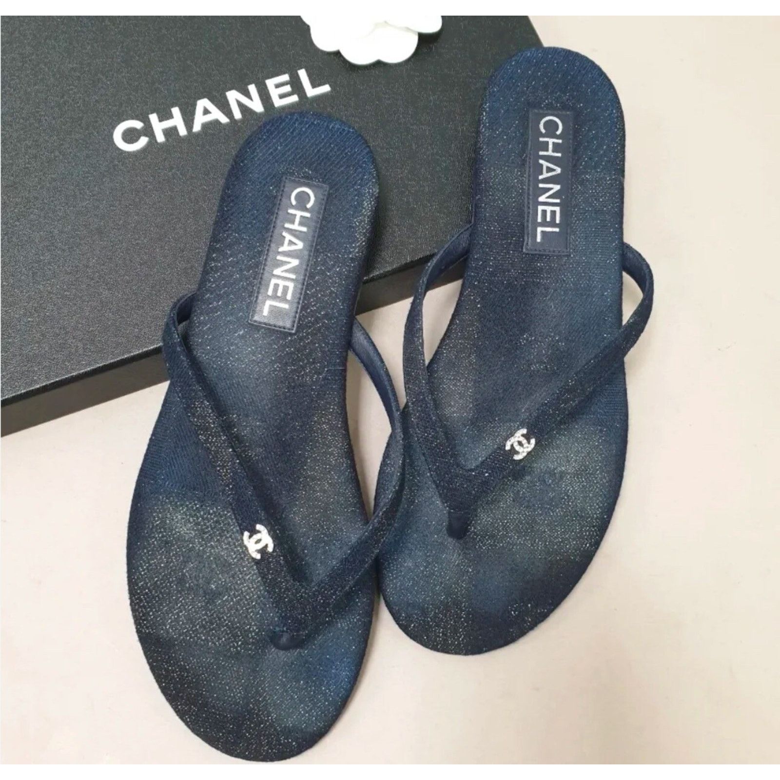 Chanel Chanel CC Crystal Shimmer Denim Thong Sandals Sz.39,5 Size US 8.5 / IT 38.5 - 1 Thumbnail