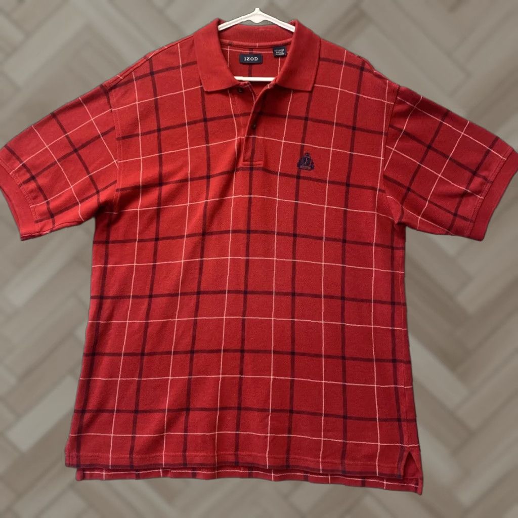 Izod IZOD Polo Shirt Red Casual plaid check Mens size Large / 111-47 Size US L / EU 52-54 / 3 - 1 Thumbnail