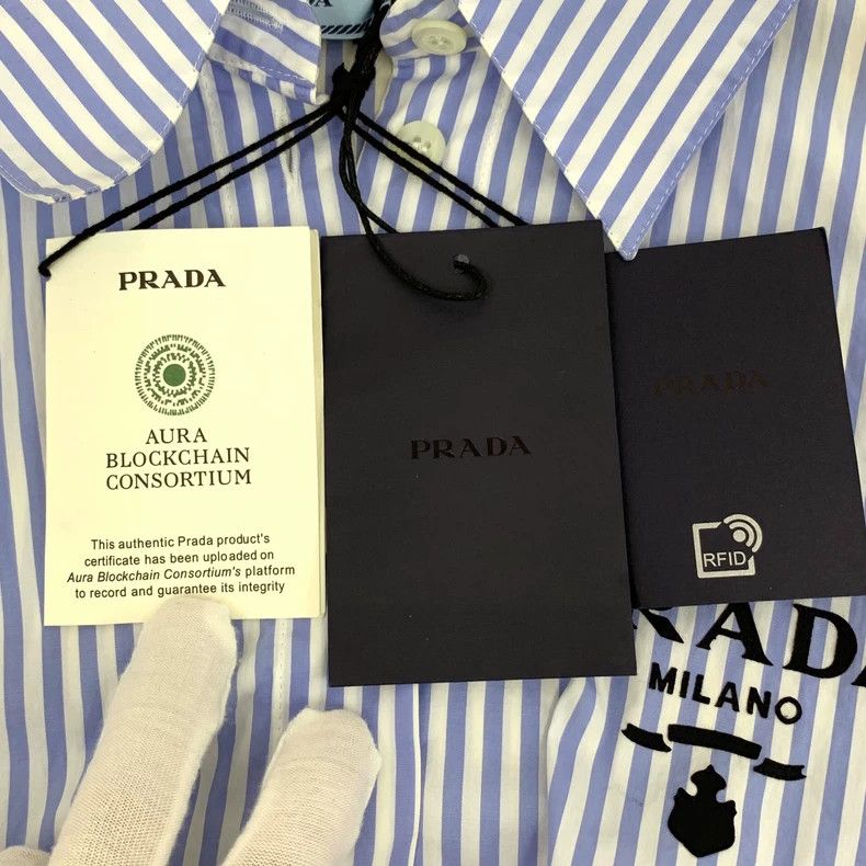 Prada Prada Blue and white vertical stripe classic logo vest shir Size S / US 4 / IT 40 - 6 Thumbnail