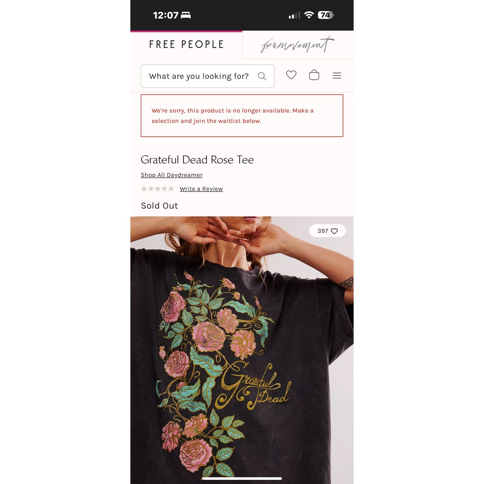 Daydreamer DAYDREAMER Grateful Dead Rose Tee, One Size / OS New w/o Tag Size ONE SIZE - 9 Thumbnail