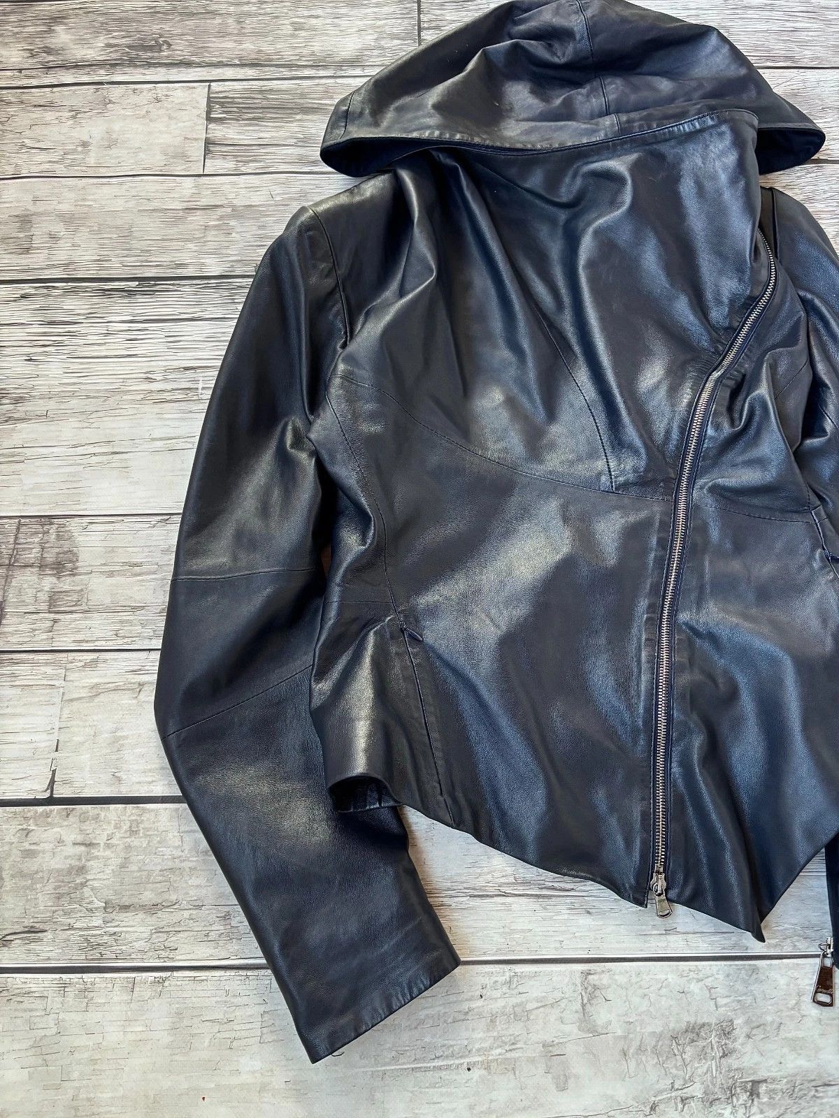 Yohji Yamamoto RICK OWENS TYPE ASSYMETRICAL ZIP LUXURY LEATHER JACKET HOOD Size US M / EU 48-50 / 2 - 2 Thumbnail