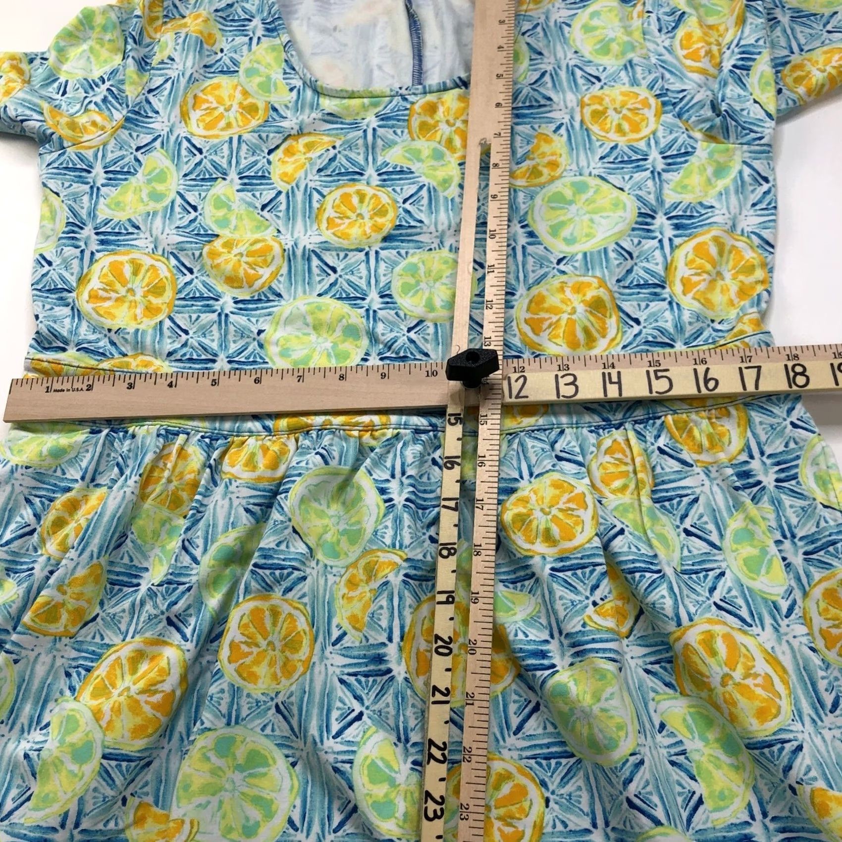 Lands' End Lands' End Large Women's Fit & Flare Dress Lemons Blue Yellow Sleeveless Pullover Scoop Neck Casual Knee Length Multicolor Pattern Size L / US 10 / IT 46 - 5 Thumbnail