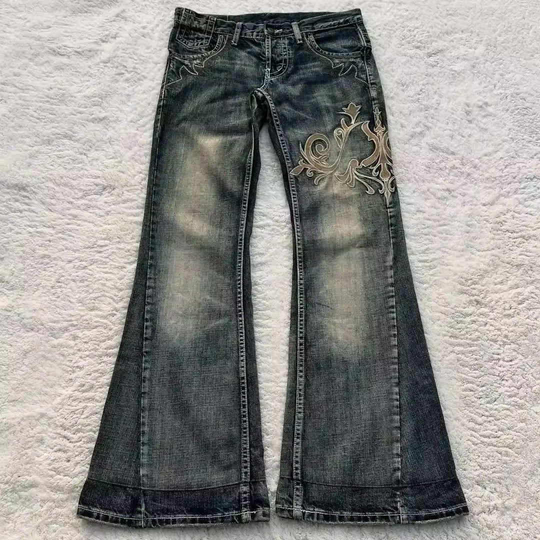 Japanese Brand Retro Harajuku Embroidery Pattern Micro Flare Jeans Size 34" / US 12 / IT 48 - 1 Thumbnail