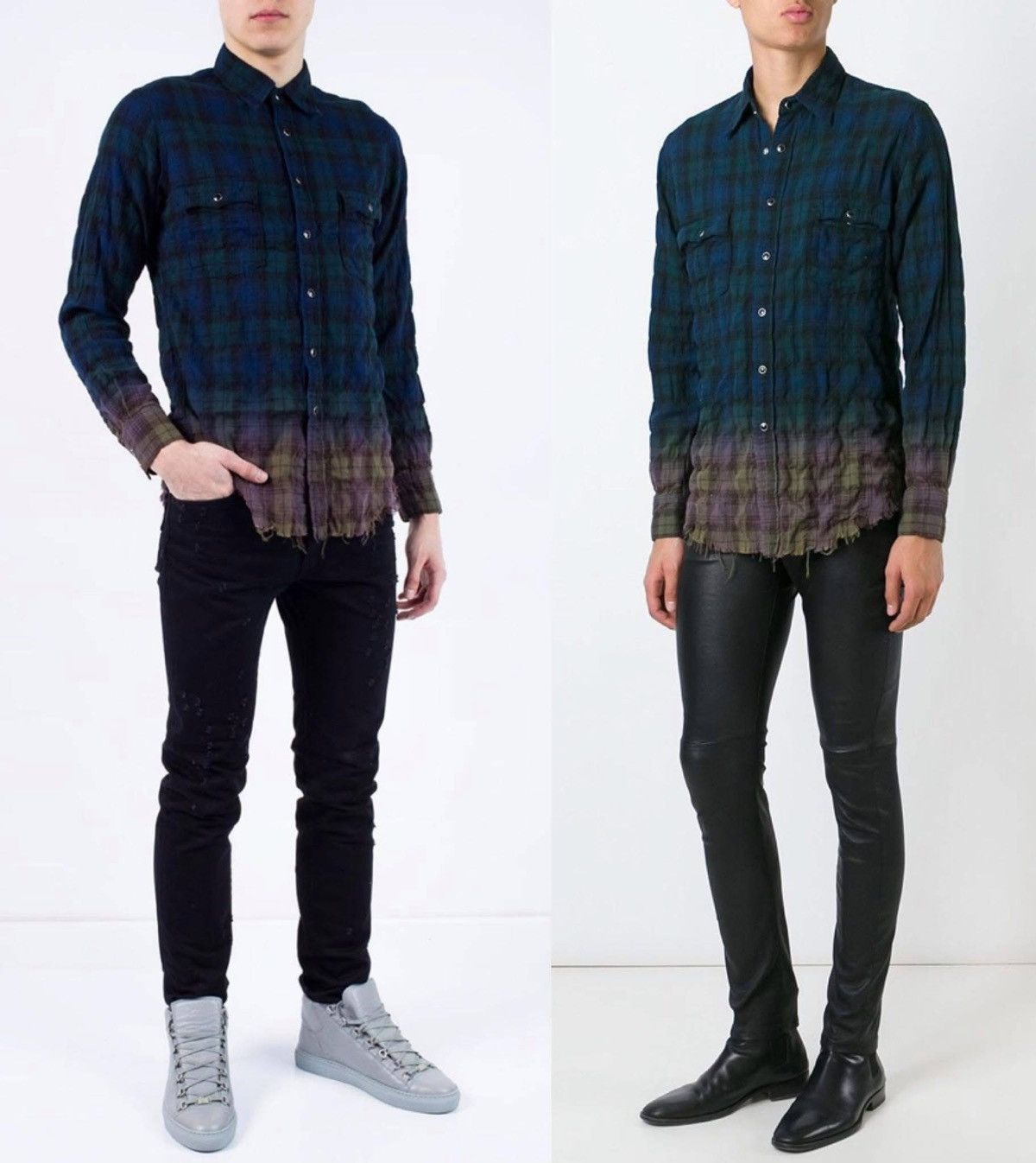 Hedi Slimane × Saint Laurent Paris 16SS Raw Hem Gradient Plaid Shirt sz XS Size US XS / EU 42 / 0 - 11 Thumbnail