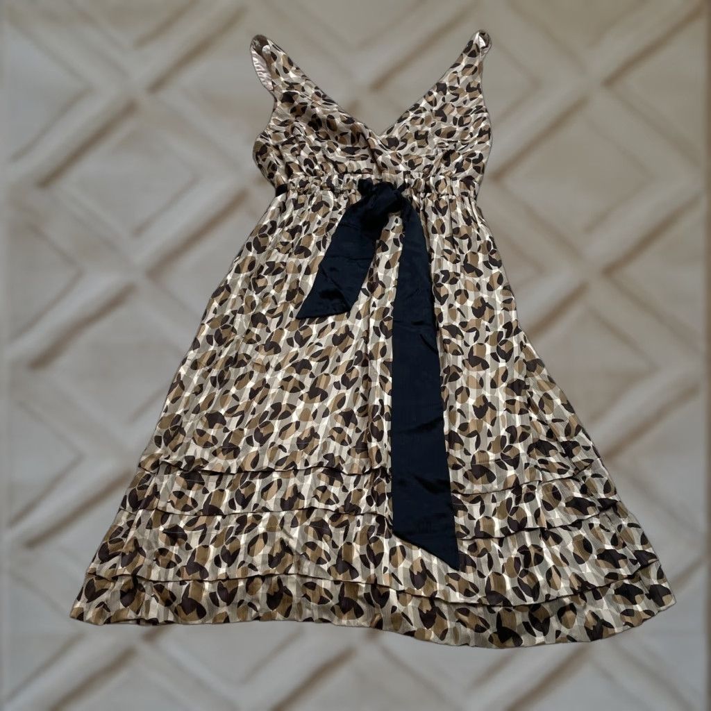 Bcbgmaxazria VINTAGE BCBGMAXAZRIA Dress Womens 6 Brown Silk Midi Polka Dot Bow Tie V-Neck Sleeveless A-Line Clear? Wait Size M / US 6-8 / IT 42-44 - 1 Thumbnail