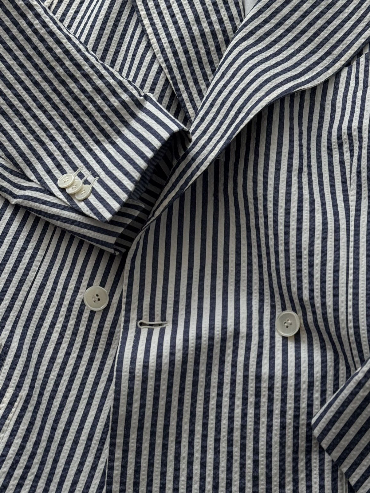 Designer Amarcord Bespoke Double Breasted Cotton Striped Suit Size 42R - 6 Thumbnail