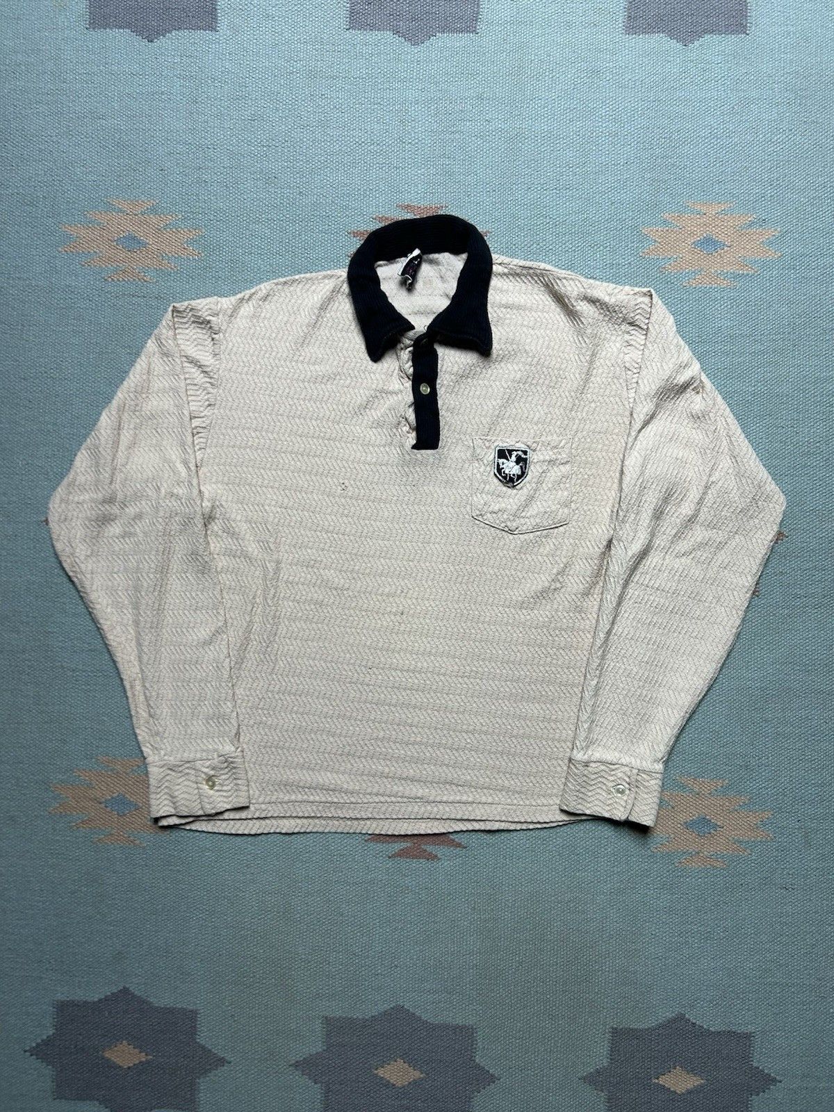 Vintage Vtg 50s polo shirt cotton knit corduroy collar black white M Size US M / EU 48-50 / 2 - 1 Thumbnail
