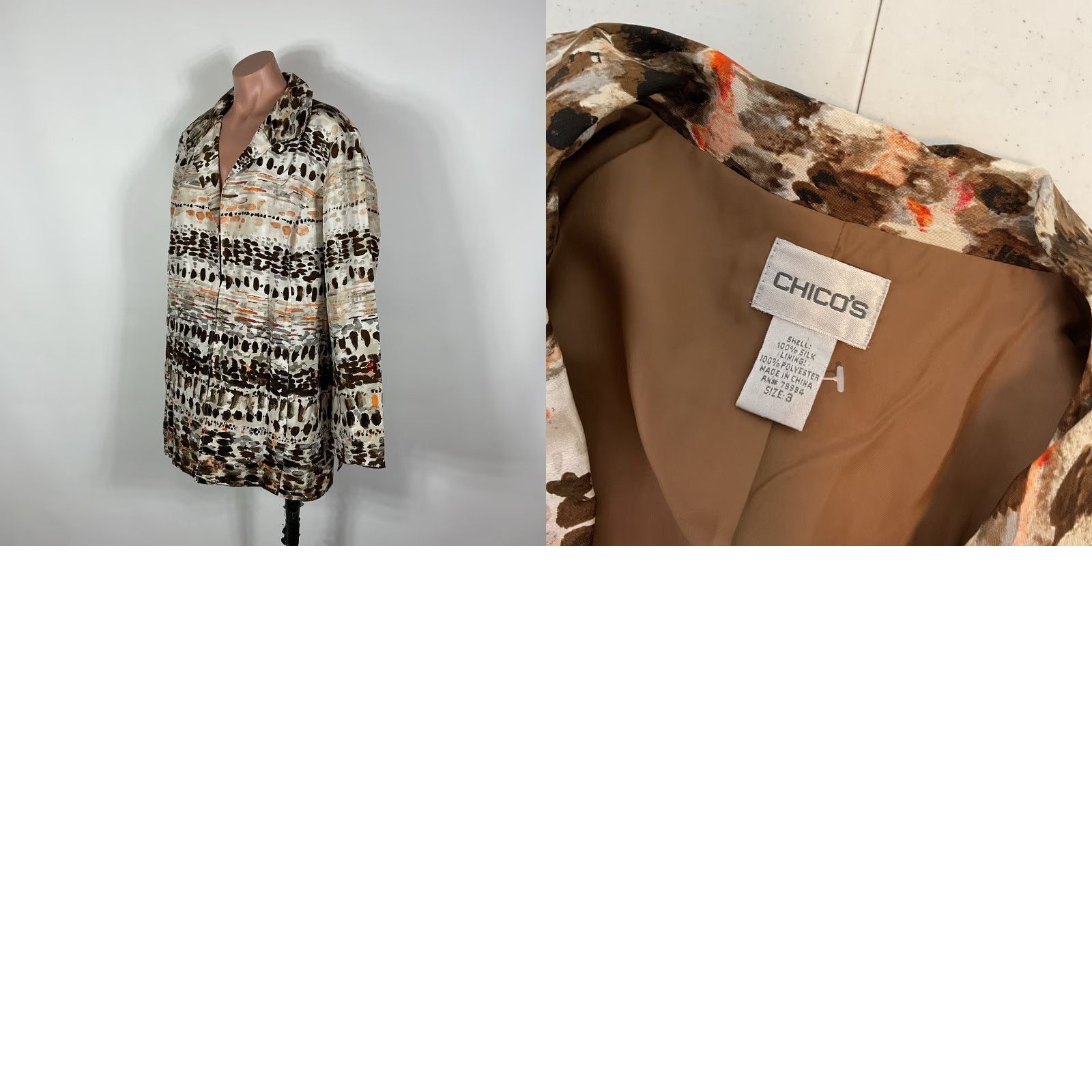 VINTAGE Chico’s Silk Wearable Art Jacket Blazer Open Front 3 Hooks Multicolor Silk Embroidered 90s Bohemian Geometric Women XL