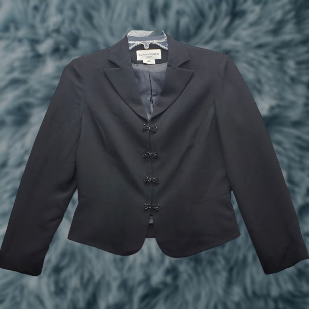 Evan Picone Evan Picone Blazer Jacket Womens Size 10 Black Single Breasted Peak Lapel Formal Jacket Size L / US 10 / IT 46 - 1 Thumbnail
