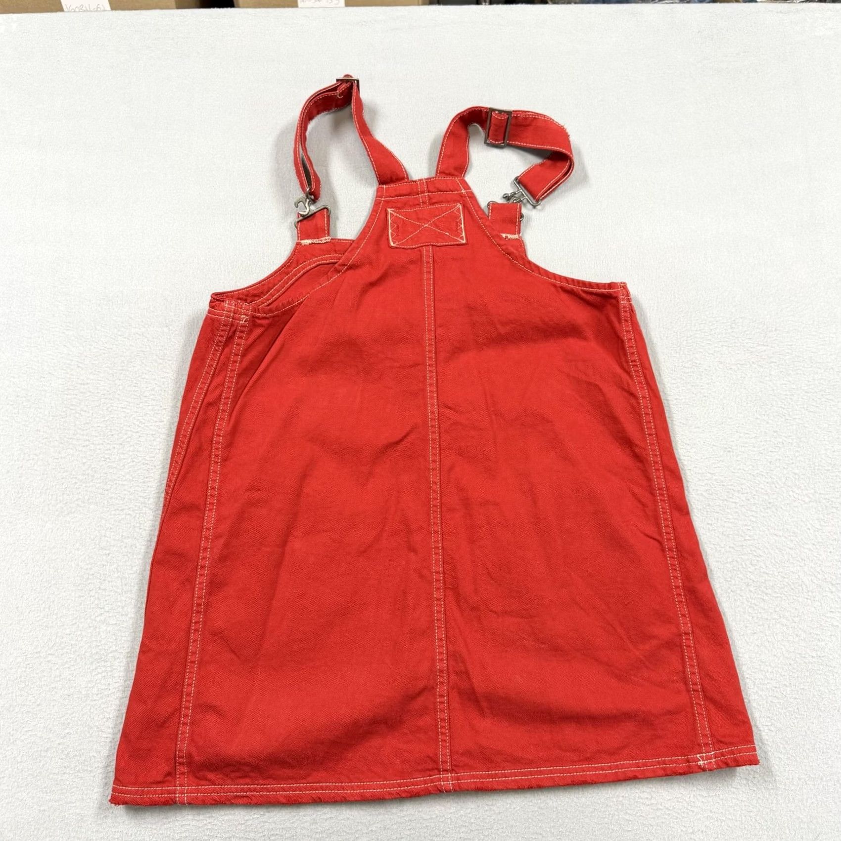 Vintage We The Free Overall Dress Womens Small Red Twill Pinafore Mini Pockets Size 28" / US 6 / IT 42 - 3 Thumbnail