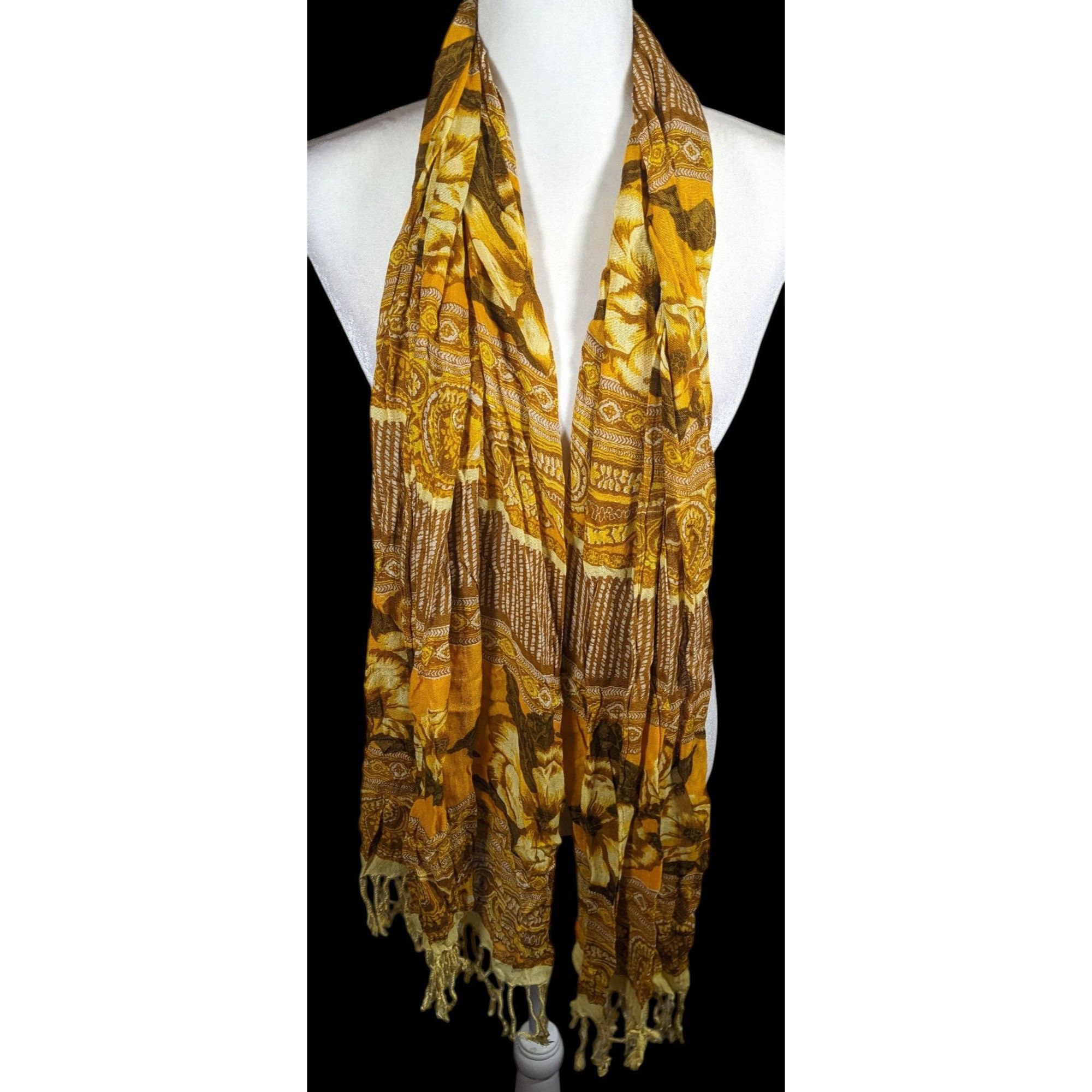 Isaac Mizrahi Vintage Isaac Miazrahi Yellow And Brown Floral Paisley Fring Size ONE SIZE - 3 Thumbnail