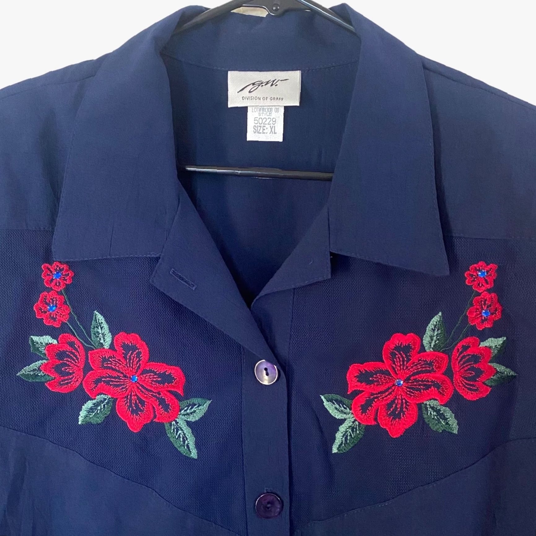 GRAFF VINTAGE G.W. Division Of Graff Floral Embroidered Button-Up Blouse Womens XL New Size XL / US 12-14 / IT 48-50 - 5 Thumbnail