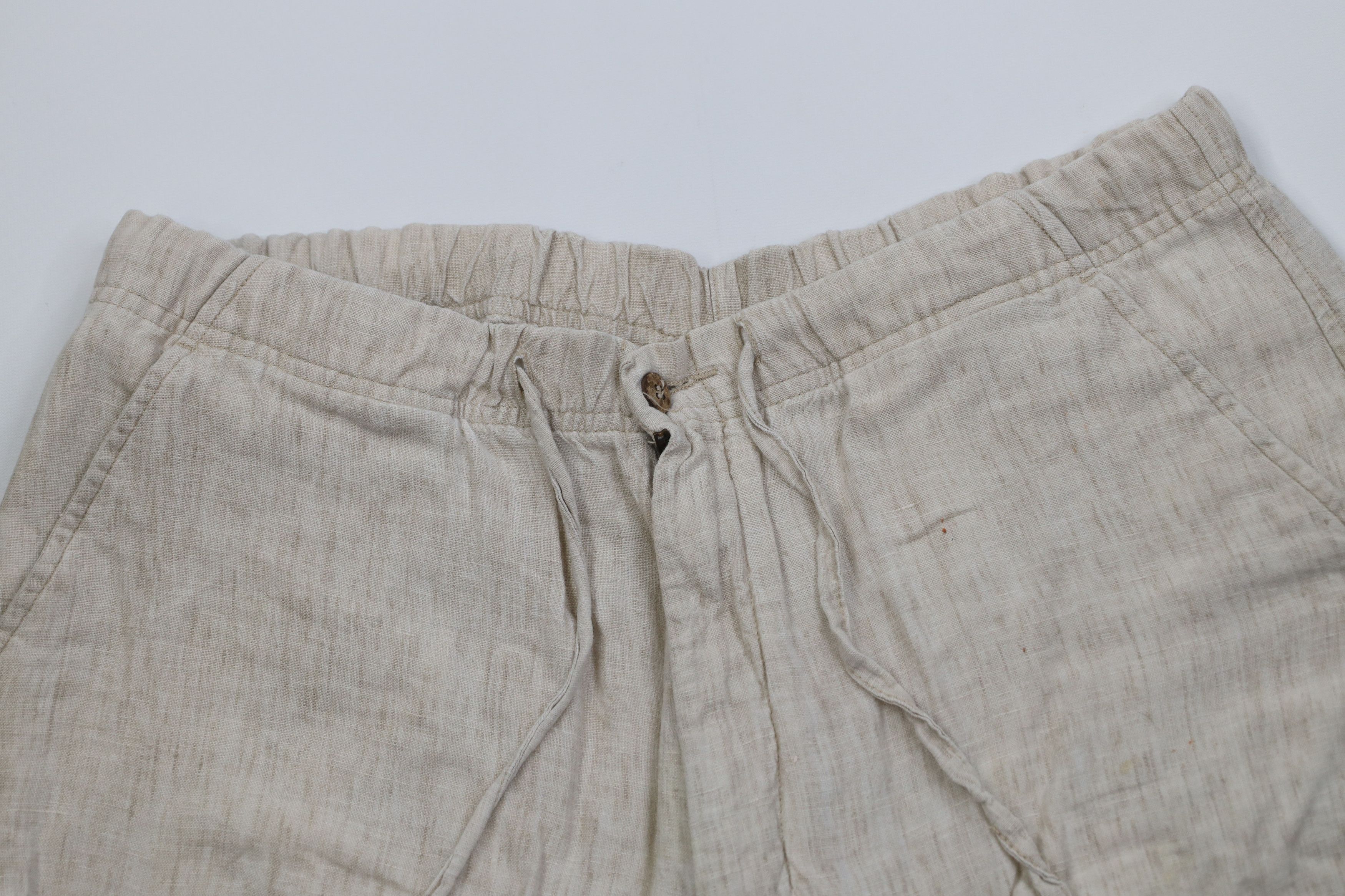 Vintage Vintage 90s Streetwear Linen Cargo Shorts Oatmeal Brown Size US 34 / EU 50 - 2 Thumbnail