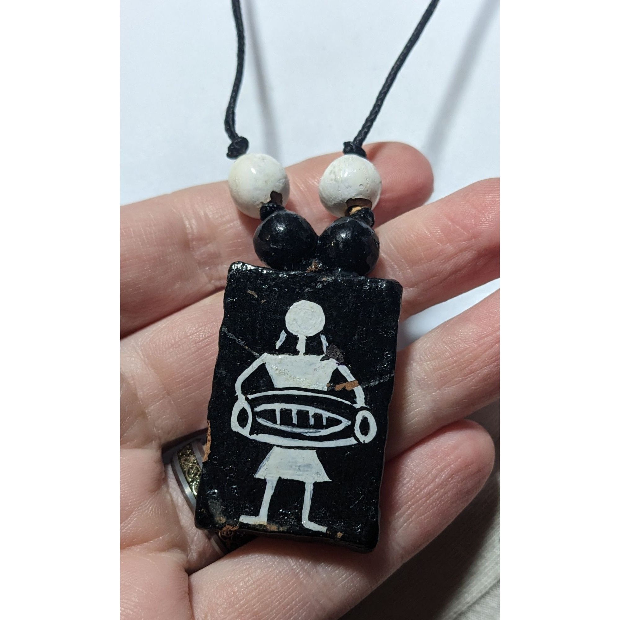 Other Vintage Terra Cotta Black And White Primitive Person Pendant Size ONE SIZE - 7 Thumbnail