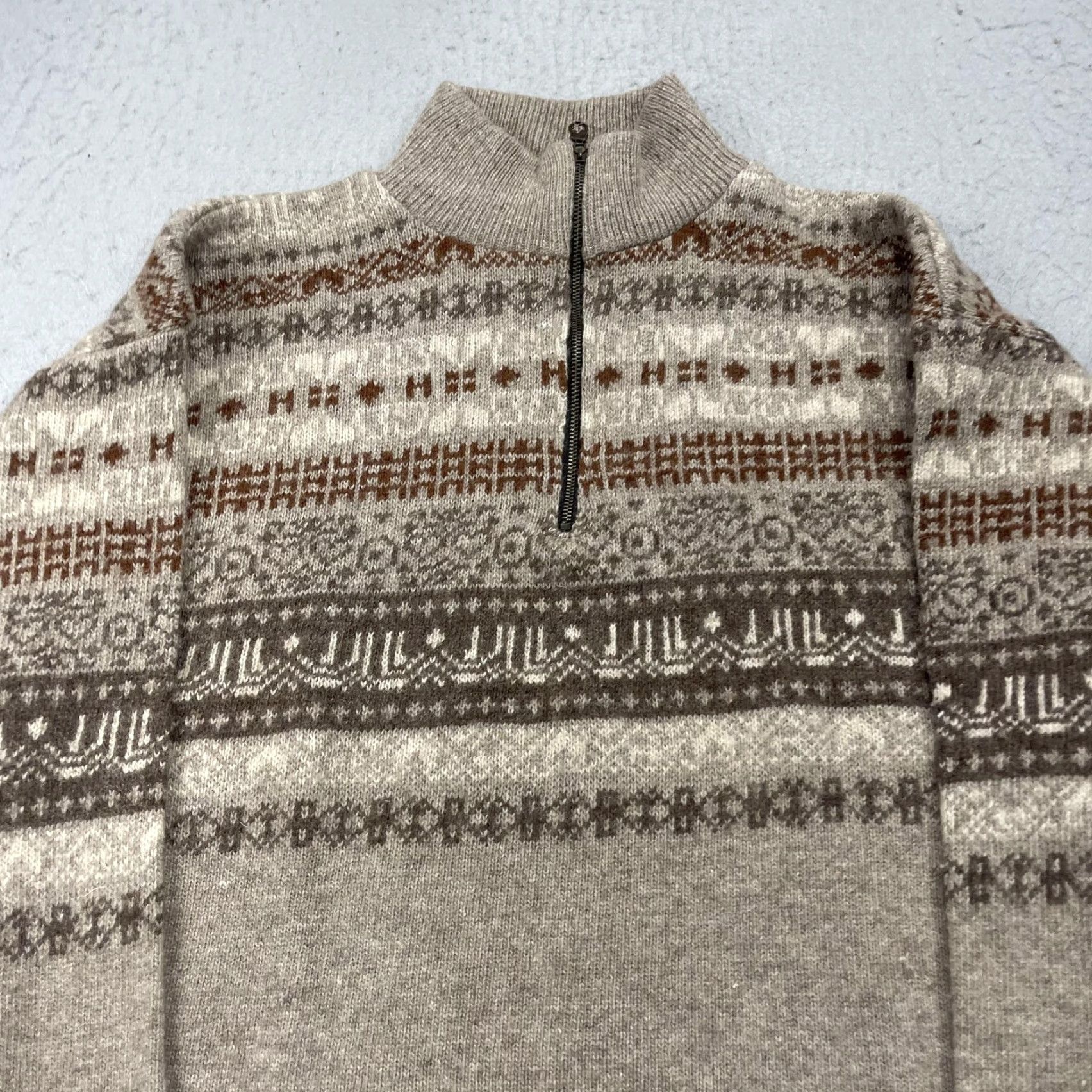 Vintage VINTAGE Angoora by Gaudy Knitwears Sweater Mens M Beige 1/4 Zip Mock Neck Fair Isle Knit Pullover Winter Casual Mens Size US M / EU 48-50 / 2 - 2 Thumbnail