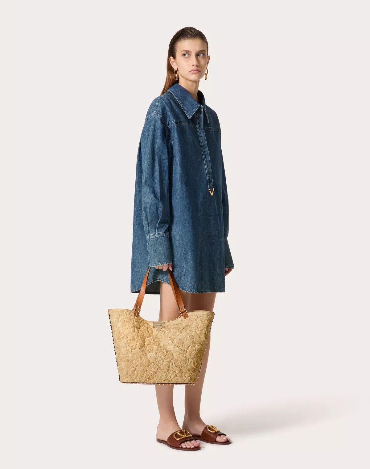 Valentino oc11z0725 Size:OS/ Woven Raffia Shopping Bag in Beige Size ONE SIZE - 8 Thumbnail